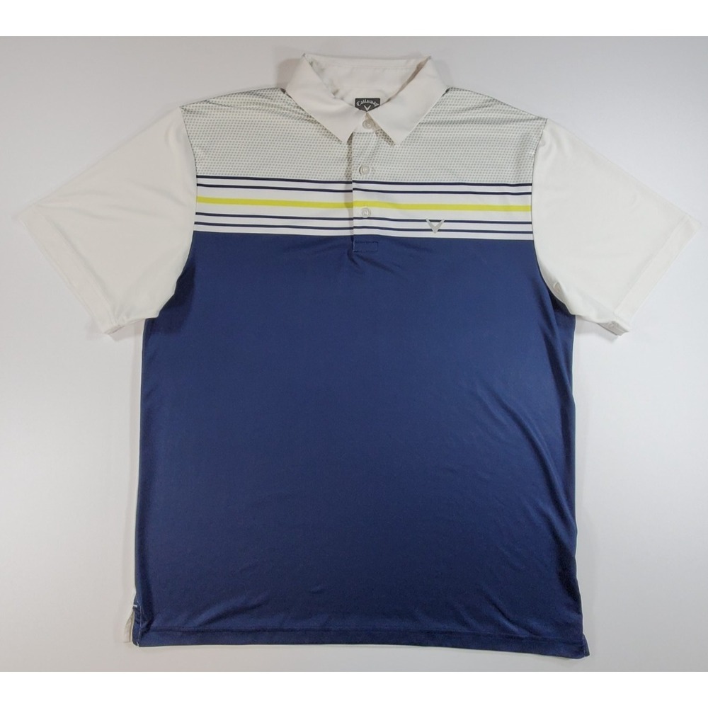 Callaway Opti-Dri Mens Golf Polo Shirt Blue White Striped Short Sleeve Size L 80